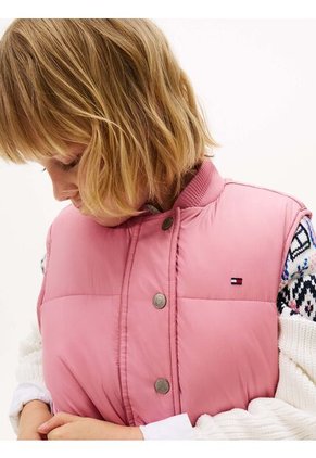 Chaleco Rosado Acolchado Amplio De Plumón Tommy Hilfiger