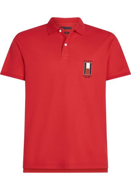 Polo Rojo De Corte Regular Con Logo Vertical Tommy Hilfiger