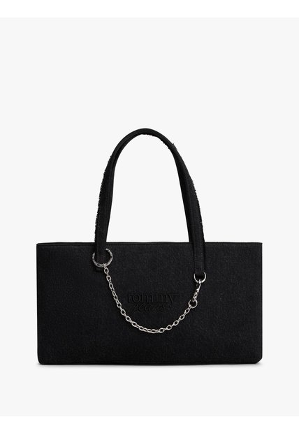 Bolso Negro Denim Tote Con Cadena Tommy Hilfiger