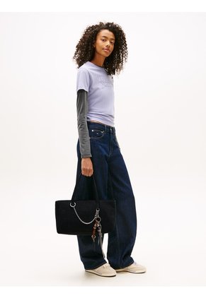 Bolso Negro Denim Tote Con Cadena Tommy Hilfiger