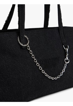 Bolso Negro Denim Tote Con Cadena Tommy Hilfiger