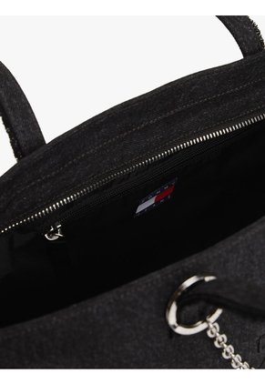 Bolso Negro Denim Tote Con Cadena Tommy Hilfiger