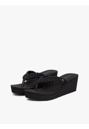 Sandalias Negro De Cuña Con Tiras Trenzadas Tommy Hilfiger