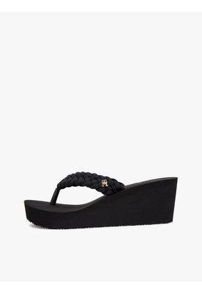 Sandalias Negro De Cuña Con Tiras Trenzadas Tommy Hilfiger