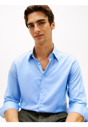 Camisa Azul Twill De Corte Regular Con Cuello Flexible Tommy Hilfiger