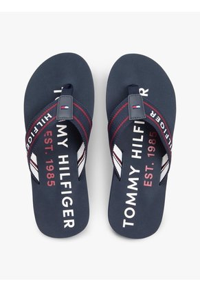 Sandalias Azul De Tiras De Textil Trenzado Con Logo Tommy Hilfiger