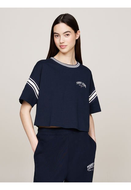 Camiseta Azul Universitaria, Amplia Y Cropped Tommy Jeans