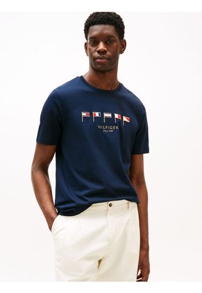 Camiseta Azul Con Cuello Redondo Y Logo Tommy Hilfiger