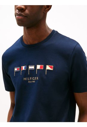 Camiseta Azul Con Cuello Redondo Y Logo Tommy Hilfiger