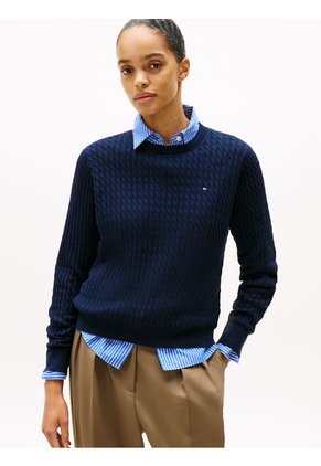 Saco Azul Tejido De Punto Trenzado Fino Tommy Hilfiger
