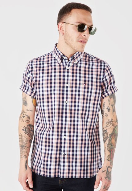 Camisa Salmón-Azul-Blanco Tommy Hilfiger