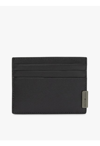Tarjetero Negro De Cuero Con Herraje TH Tommy Hilfiger
