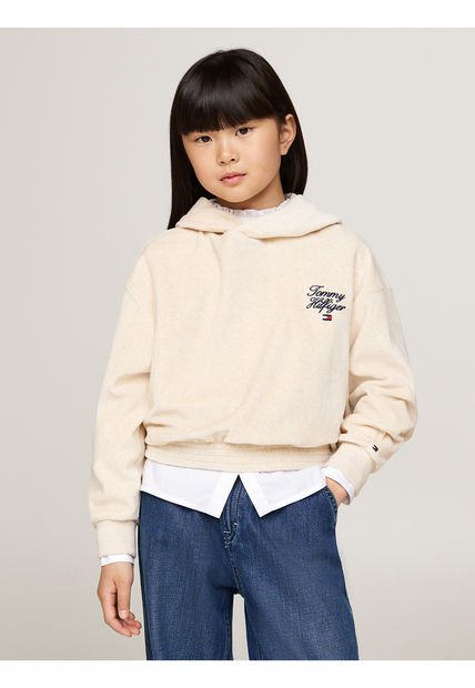 Buzo Beige Con Capota Y Logo Script Para Niña Tommy Hilfiger