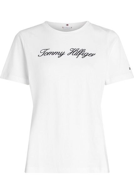 Camiseta Blanca De Corte Regular Con Logo Script Tommy Hilfiger