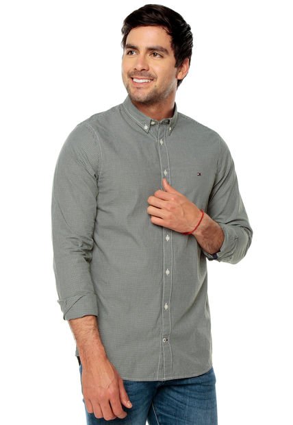 Camisa Verde Oliva-Blanco Tommy Hilfiger