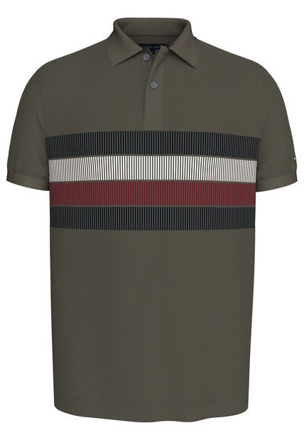 Polo Verde Global Stripe De Corte Regular Tommy Hilfiger