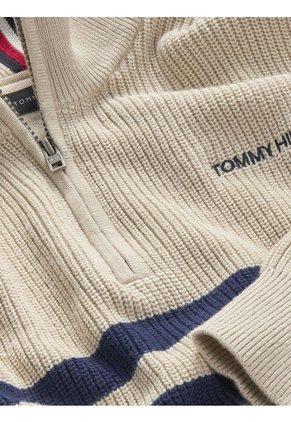 Súeter Niño De Cuello Alto Con Rayas Beige Tommy Hilfiger