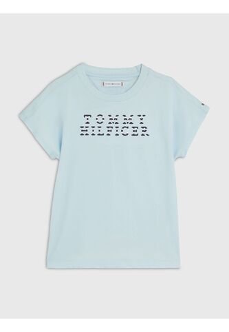 Camiseta Con Logo De Rayas Náuticas Niña Celeste Tommy Hilfiger Tommy Hilfiger