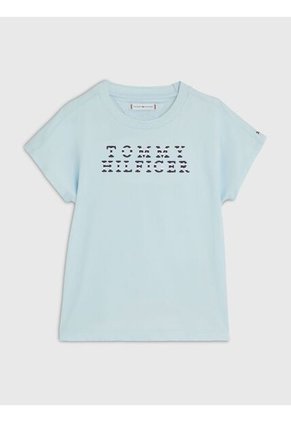 Camiseta Con Logo De Rayas Náuticas Niña Celeste Tommy Hilfiger