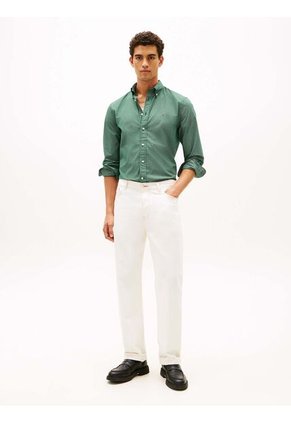 Camisa Verde De Corte Regular Flex Poplin Con Micro Estampado Tommy Hilfiger