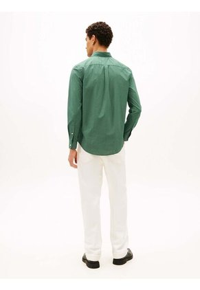 Camisa Verde De Corte Regular Flex Poplin Con Micro Estampado Tommy Hilfiger