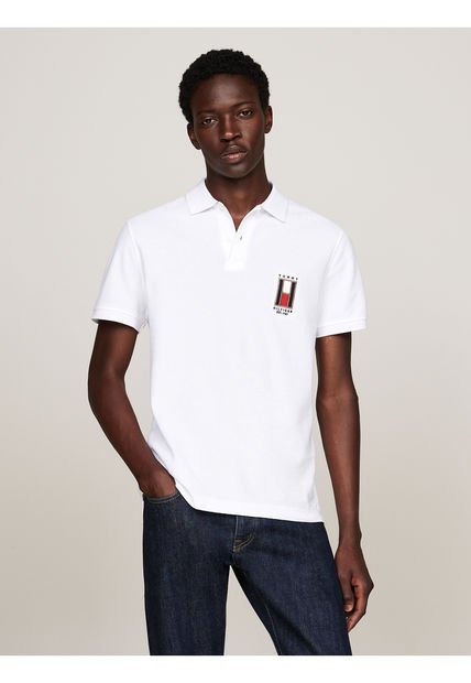 Polo Blanca De Corte Regular Con Logo Vertical Tommy Hilfiger