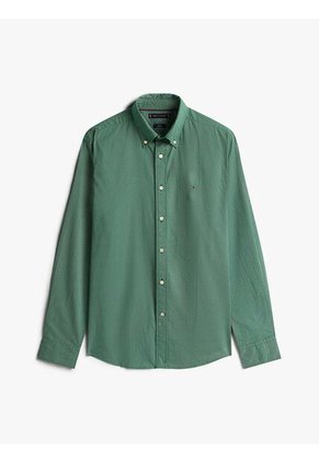 Camisa Verde De Corte Regular Flex Poplin Con Micro Estampado Tommy Hilfiger