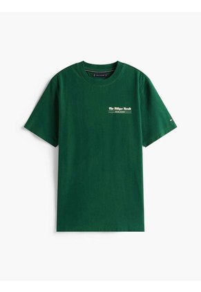Camiseta Verde De Cuello Redondo Con Logo Trasero Tommy Hilfiger