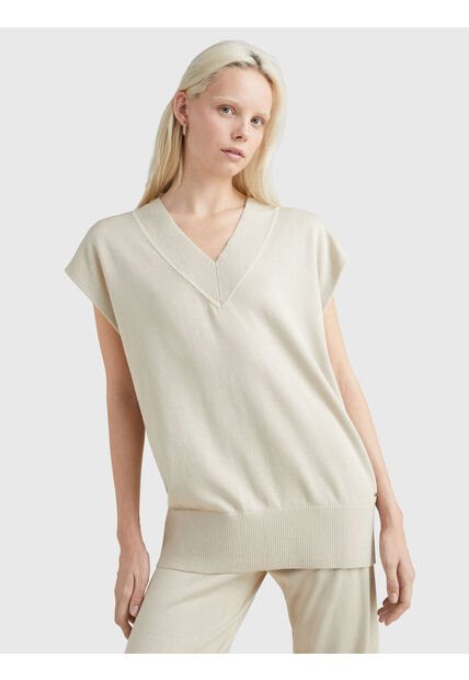 Saco Beige Amplio Sin Mangas Con Cuello V Para Mujer Tommy Hilfiger