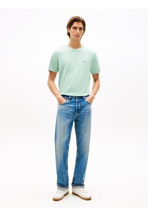 Camiseta Verde De Cuello Redondo Con Logo Bordado Tommy Hilfiger