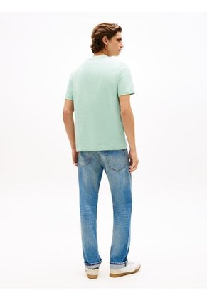 Camiseta Verde De Cuello Redondo Con Logo Bordado Tommy Hilfiger