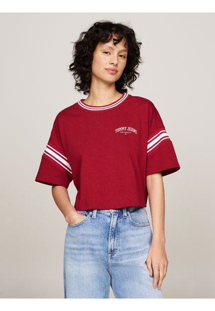 Camiseta Roja Universitaria, Amplia Y Cropped Tommy Jeans