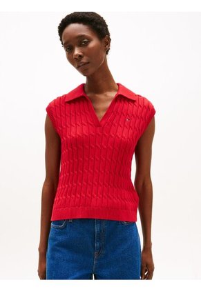 Polo Rojo De Punto Trenzado Sin Mangas Tommy Hilfiger