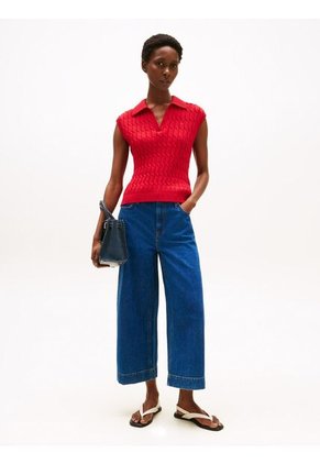 Polo Rojo De Punto Trenzado Sin Mangas Tommy Hilfiger