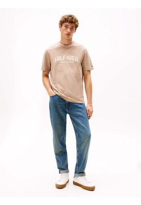 Camiseta Beige De Cuello Redondo Con Logo Gráfico Tommy Hilfiger