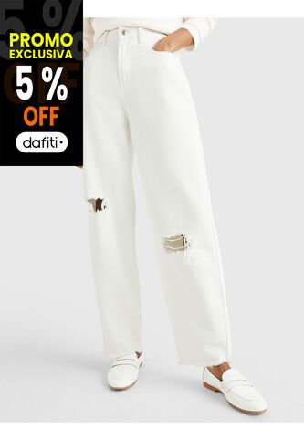 Jeans De Corte Amplio Balloon Y Talle Alto Mujer Blanco Tommy Hilfiger Tommy Hilfiger