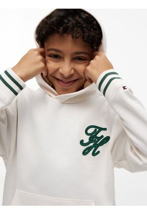 Hoodie Blanco Con Capota Y Logo Bordado Tommy Hilfiger