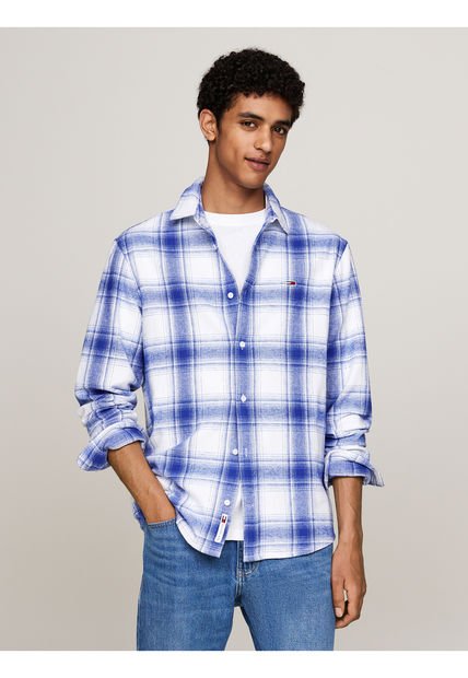 Camisa Blanca Amplia De Cuadros Azules Tommy Jeans