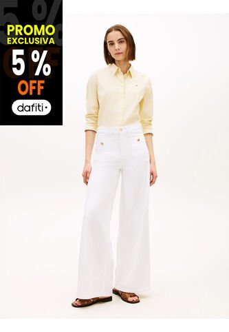 Pantalón Blanco Denim De Talle Alto Con Pierna Ancha Tommy Hilfiger Tommy Hilfiger