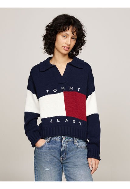 Saco Azul De Mezcla De Lana Con Cuello De Rugby Tommy Jeans