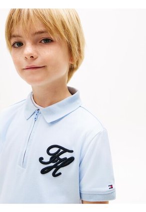 Polo Celeste Con Cierre De Cremallera Con Logo Script Tommy Hilfiger