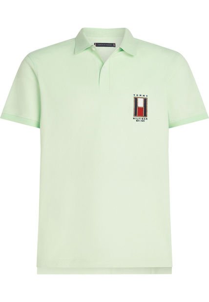 Polo Verde De Corte Regular Con Logo Vertical Tommy Hilfiger