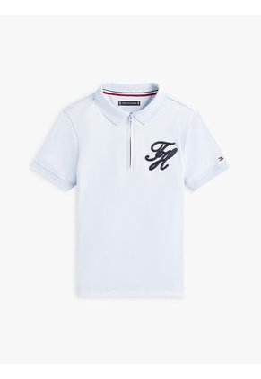 Polo Celeste Con Cierre De Cremallera Con Logo Script Tommy Hilfiger