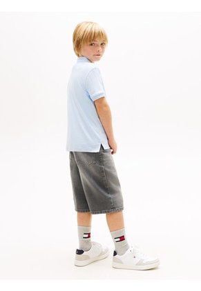 Polo Celeste Con Cierre De Cremallera Con Logo Script Tommy Hilfiger