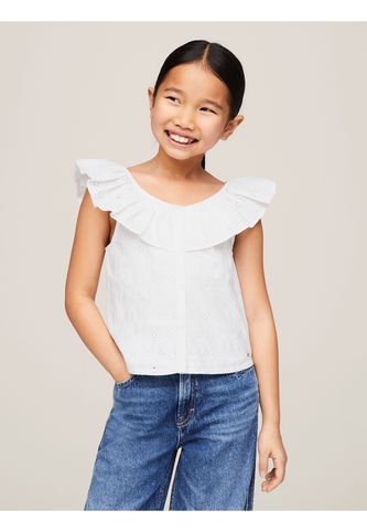 Blusa Blanca Niña Blanca Calada Cropped Th Monogram Tommy Hilfiger Tommy Hilfiger