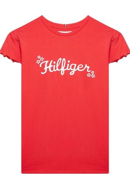 Camiseta Niña Roja Con Logo Floral Tommy Hilfiger