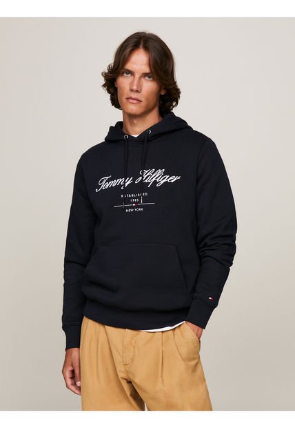 Buzo Azul Con Capota Y Logotipo En Cursiva Tommy Hilfiger