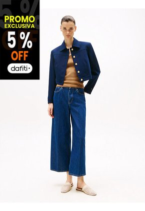 Jeans Azul Tobilleros De Pierna Ancha Y Talle Alto Tommy Hilfiger