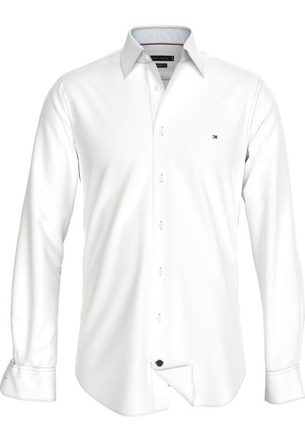 Camisa Blanca Stretch Solida De Corte Regular Tommy Hilfiger