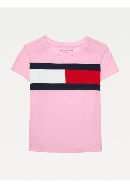 Camiseta Niña Rosada Con Logotipo De Bandera Adaptive Tommy Hilfiger